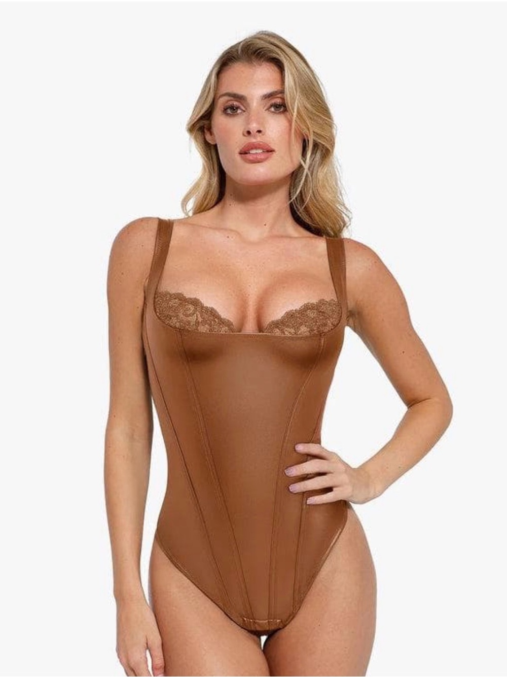 Popilush Faux Leather Lace Bodysuit